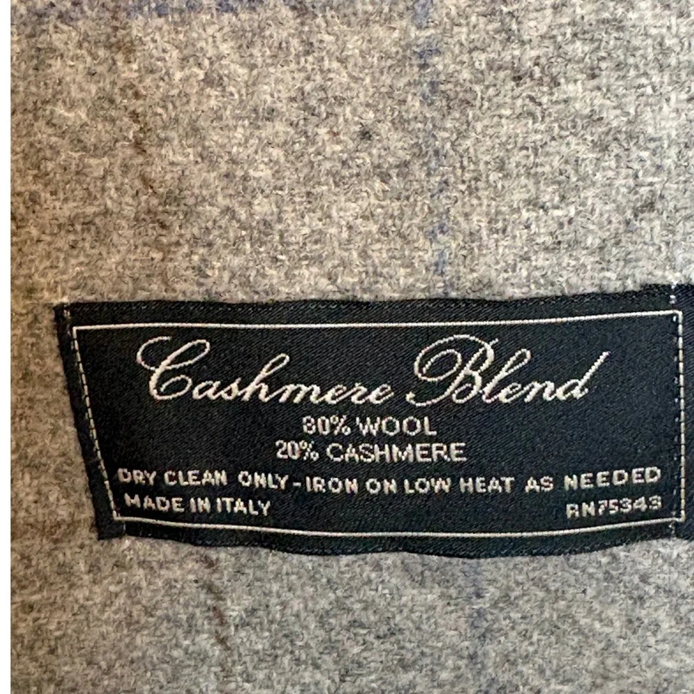Linea Emmeti Italy Grey Windowpane Plaid Wool Cashmere Blend Fringed Scarf 12x71